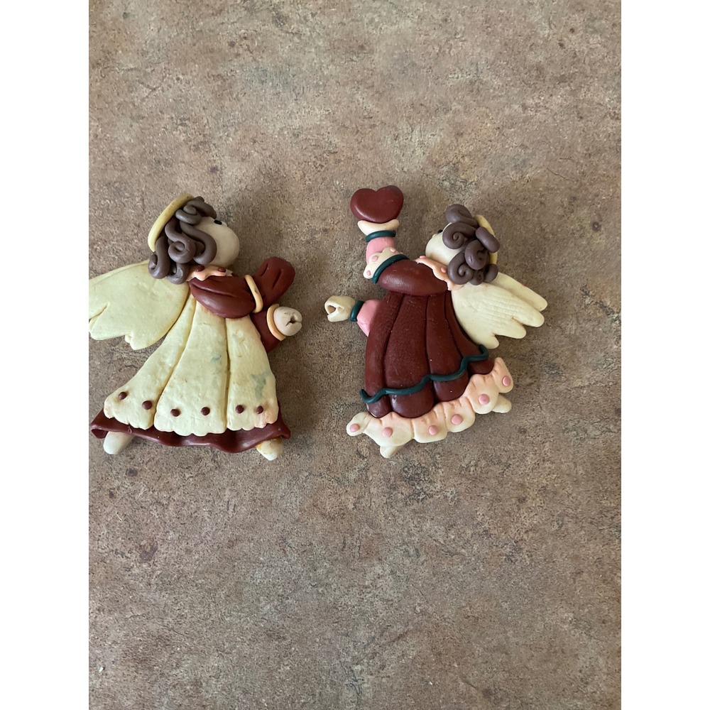 Vintage Style Polymer Clay Angel Refrigerator Magnets Set of 2 Burgundy Cream